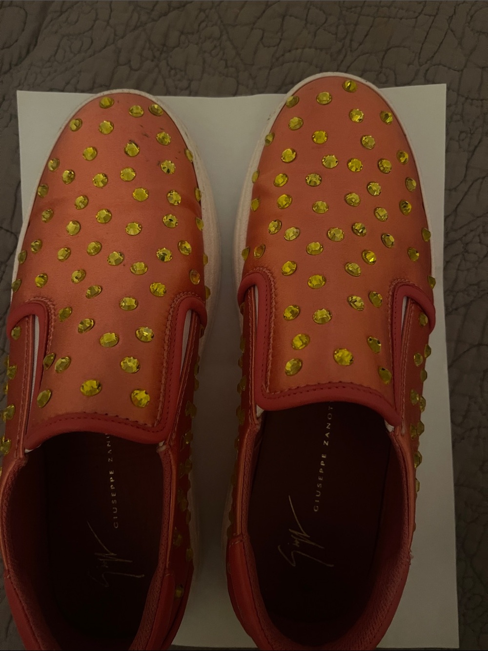 Giuseppe Zanotti Coral Slip-On Sneakers with Yellow Gem Embellishments